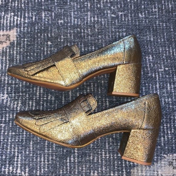 Kenneth Cole Macey gold sparkle loafers 9 - Picture 7 of 15